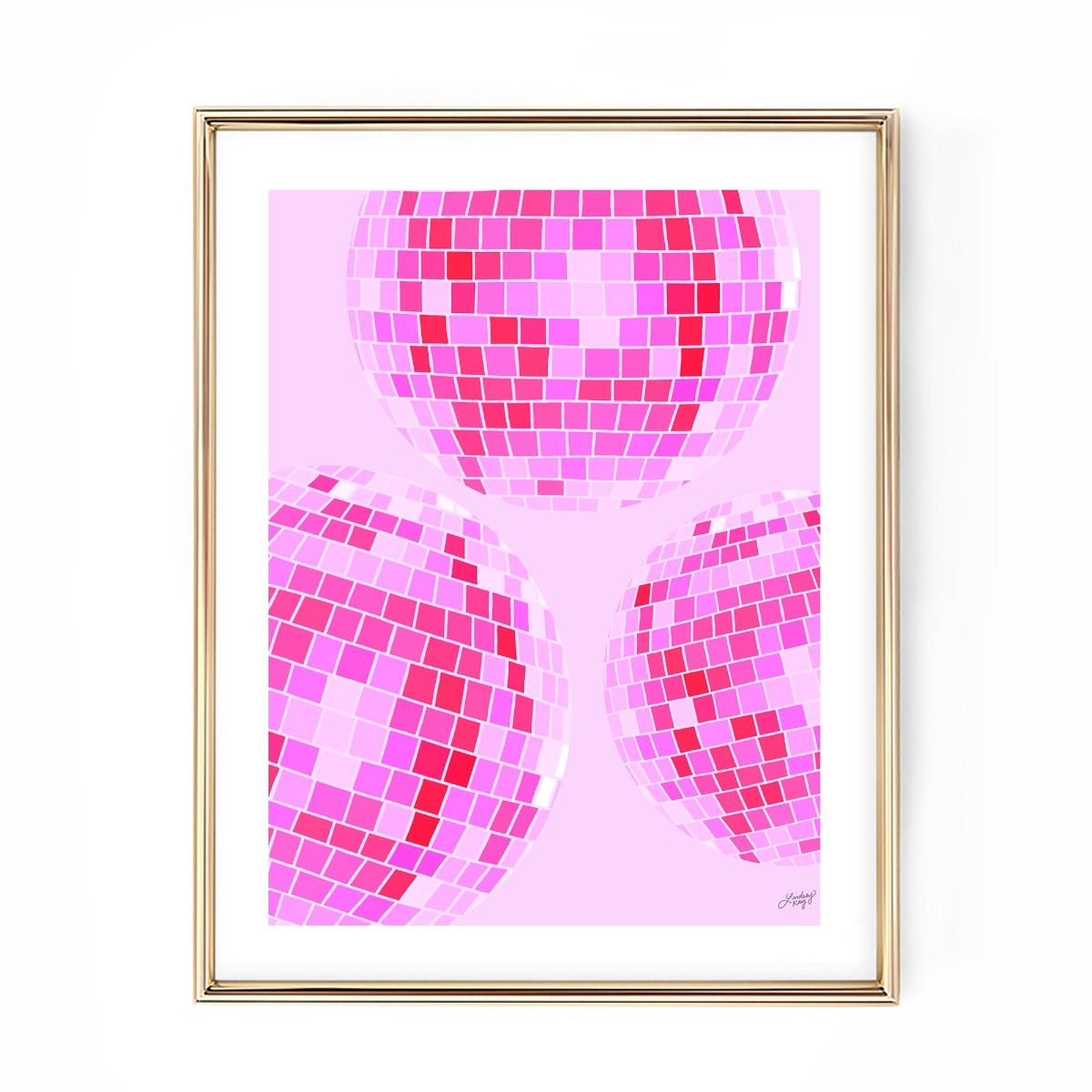disco ball illustration pink artwork art print wall art trendy dorm room retro sparkle disco decor poster lindsey kay collective