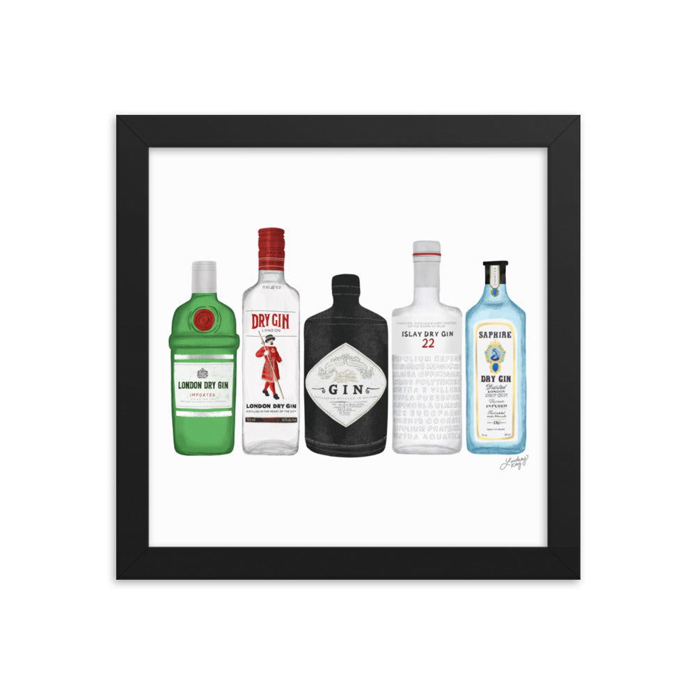 Gin Bottles Illustration - Framed Matte Print
