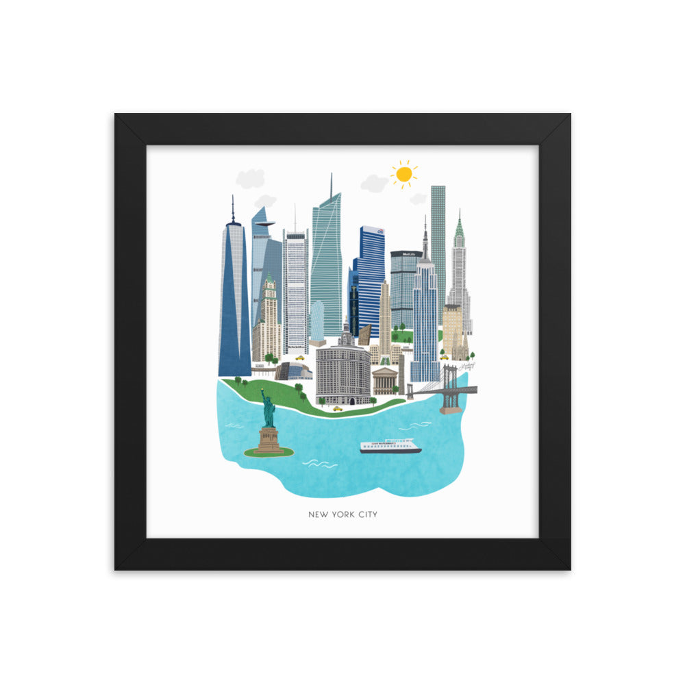 Illustration de la ville de New York - Impression d’art mate encadrée