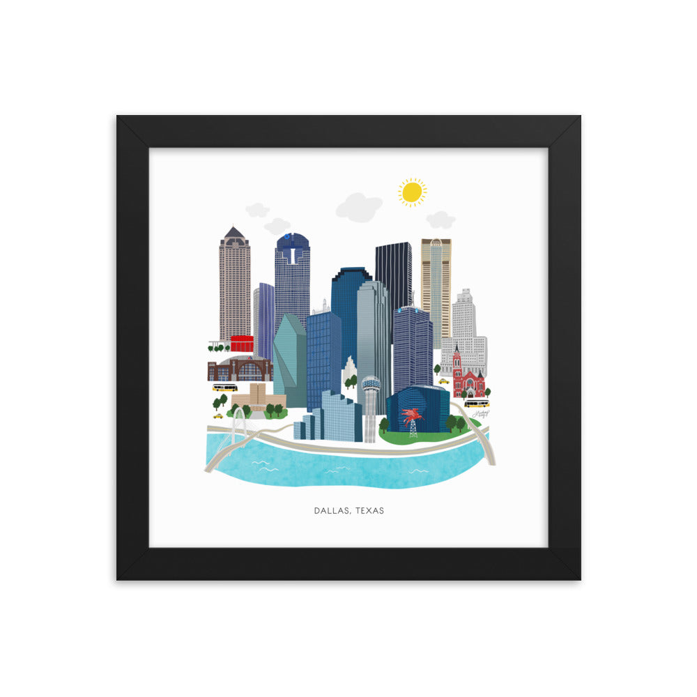 Dallas Texas Illustration - Framed Matte Print