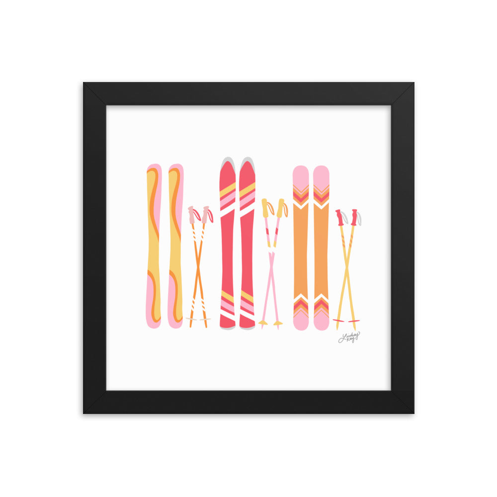 Illustration de ski (palette chaude) - Impression d’art paysager encadrée