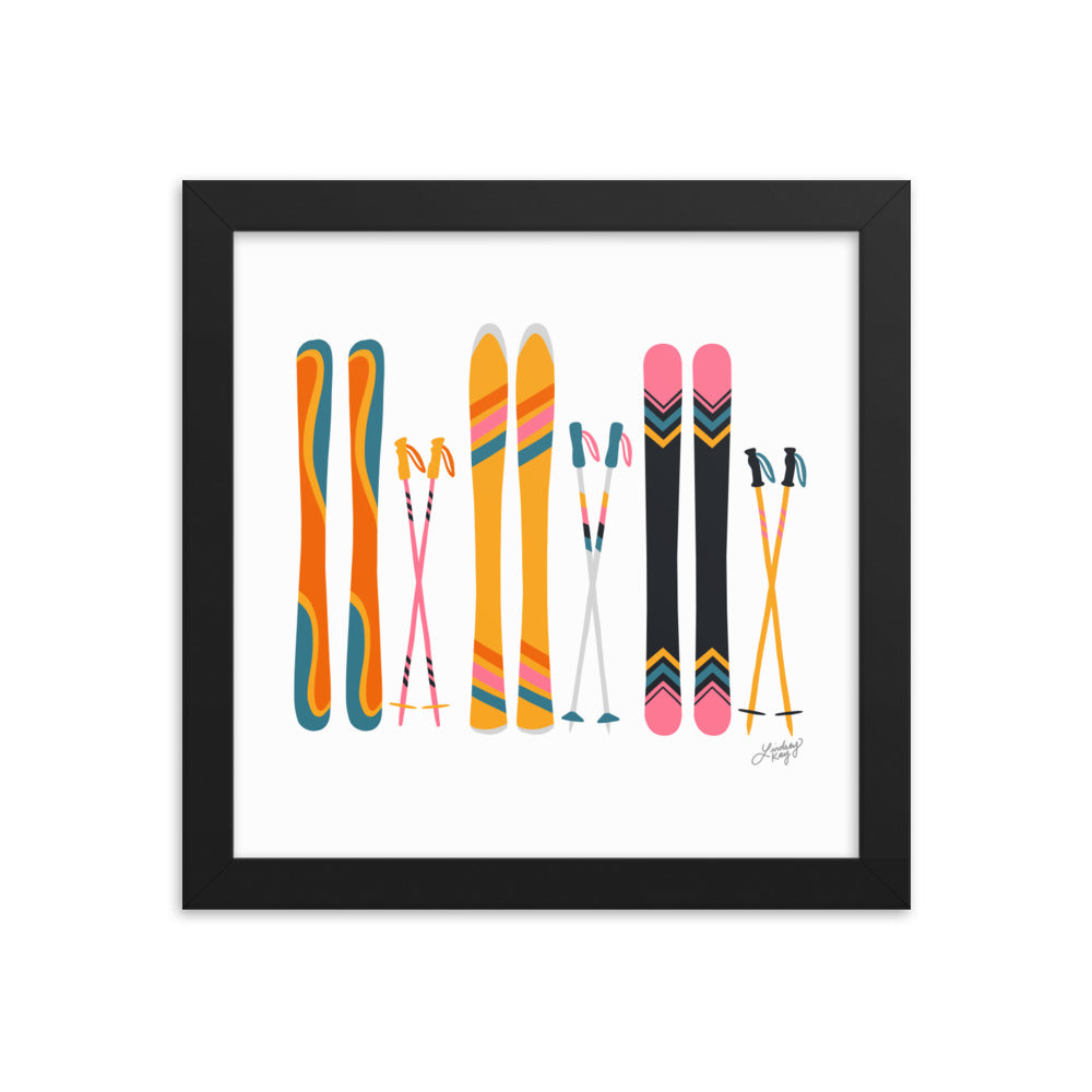 Illustration de ski (palette rétro) - Impression artistique encadrée