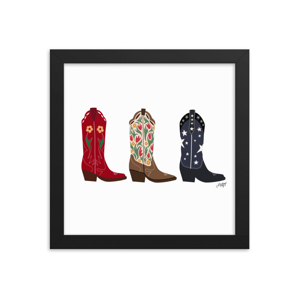 Cowboy Boots Illustration - Framed Matte Print