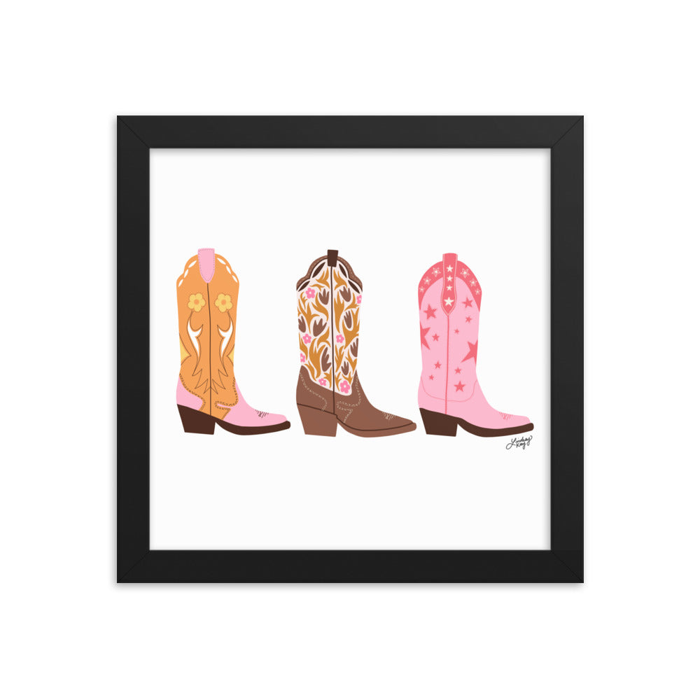Cowboy Boots Illustration - Framed Matte Print