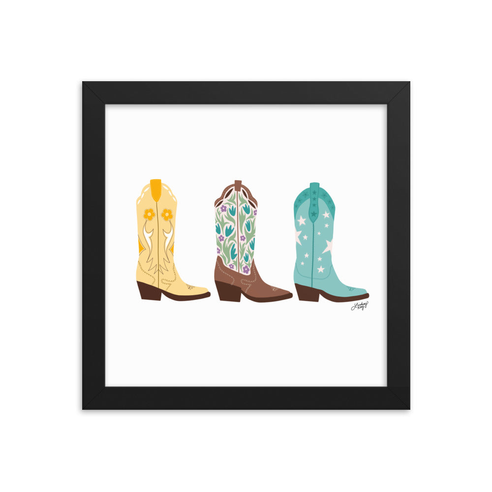 Illustration de bottes de cowboy (palette lumineuse) - Impression mate encadrée