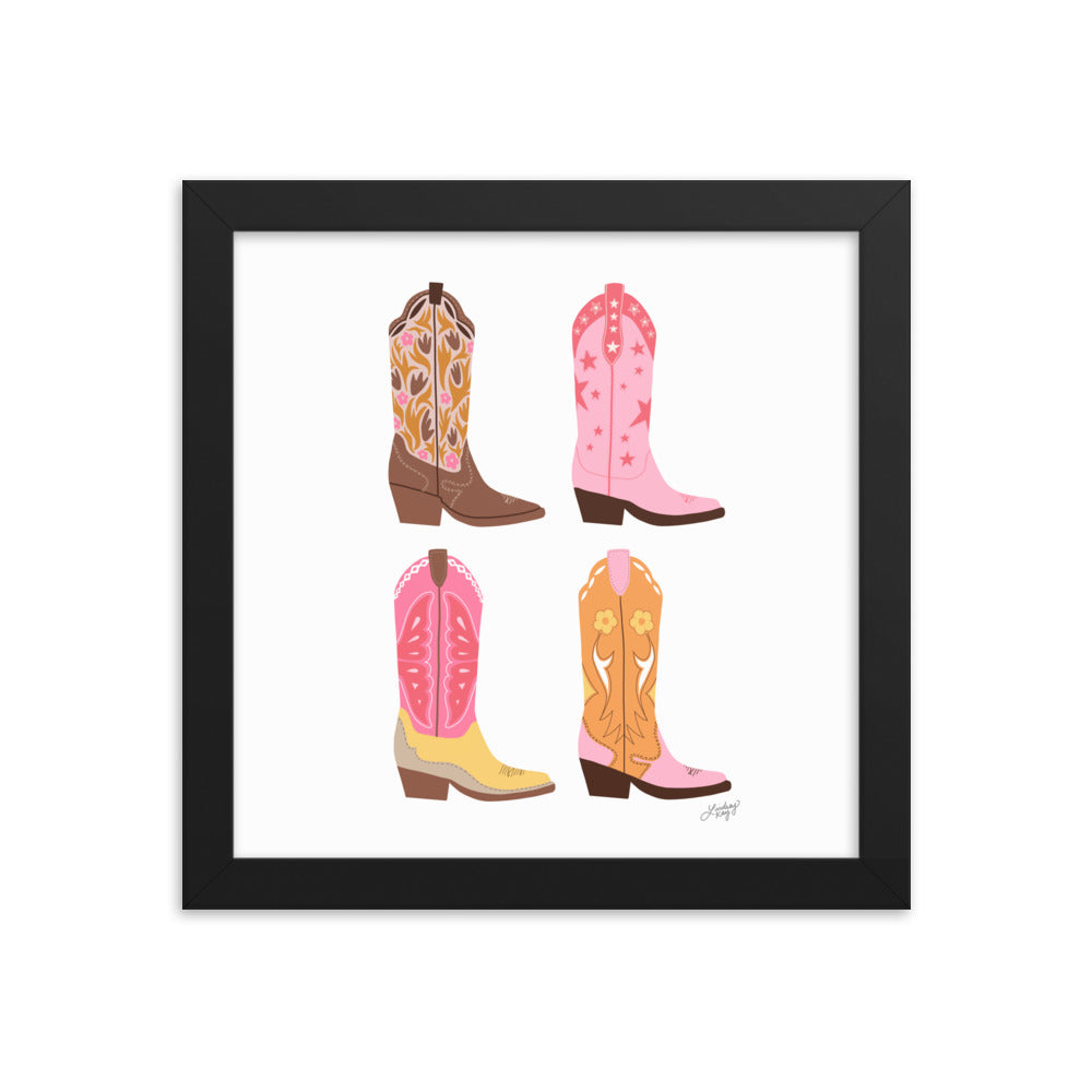 Illustration verticale de bottes de cowboy (palette chaude) - Impression mate encadrée