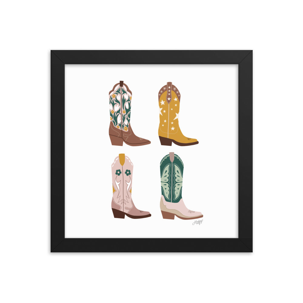 Illustration de bottes de cowboy (palette neutre) - Impression mate encadrée
