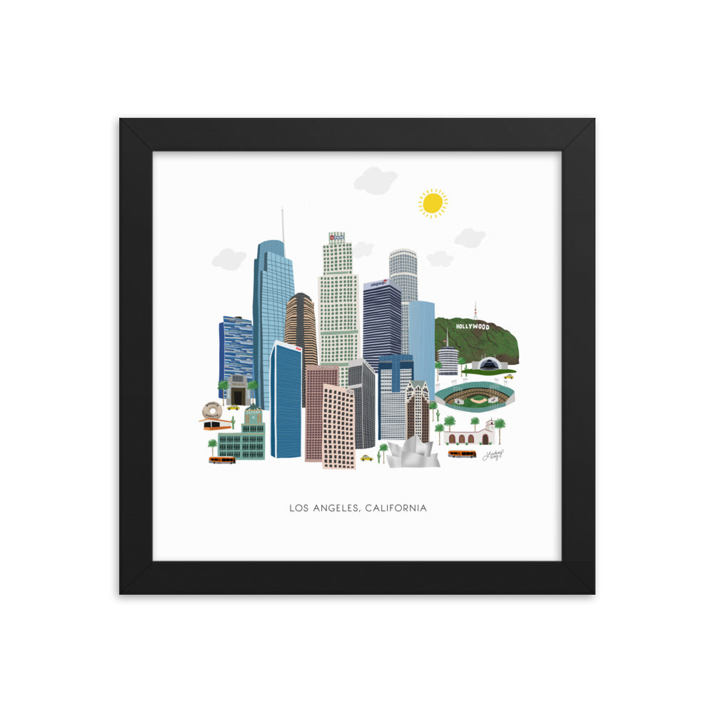 Ilustración de Los Ángeles - Impresión mate enmarcada