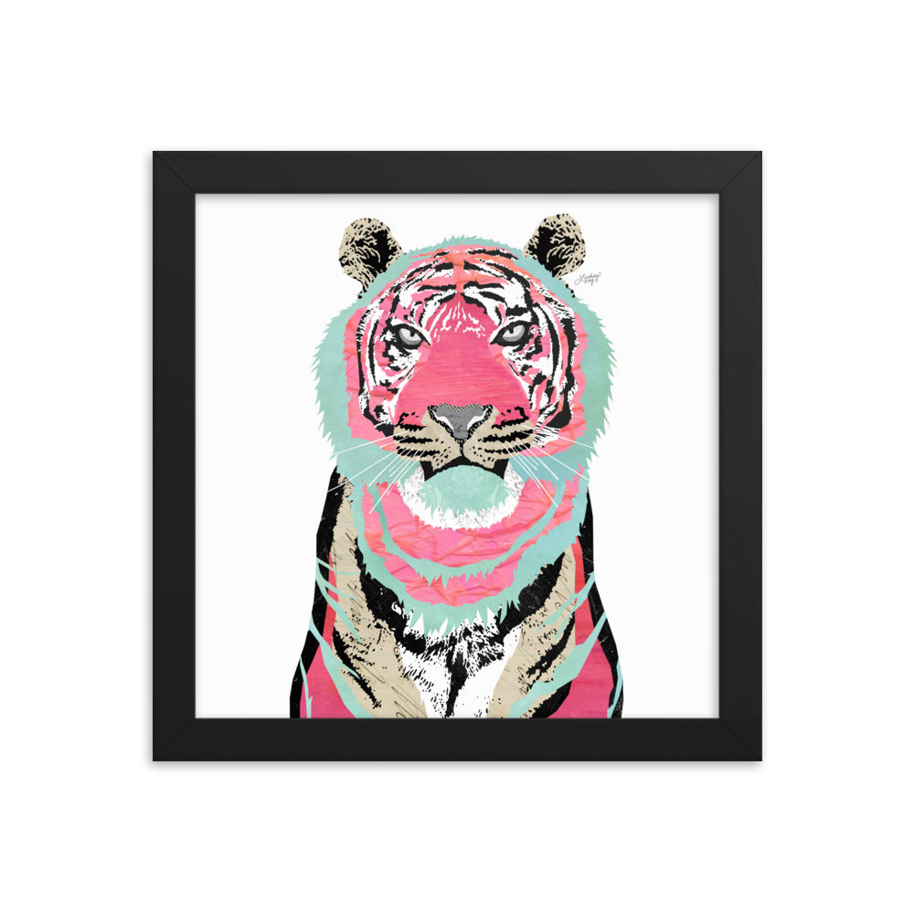 Collage de tigre rosa - Impresión mate enmarcada