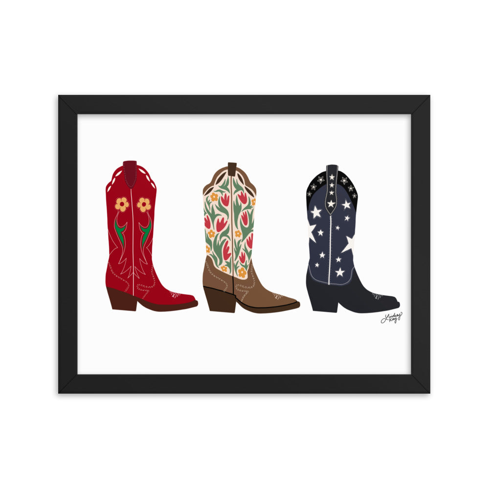 Cowboy Boots Illustration - Framed Matte Print