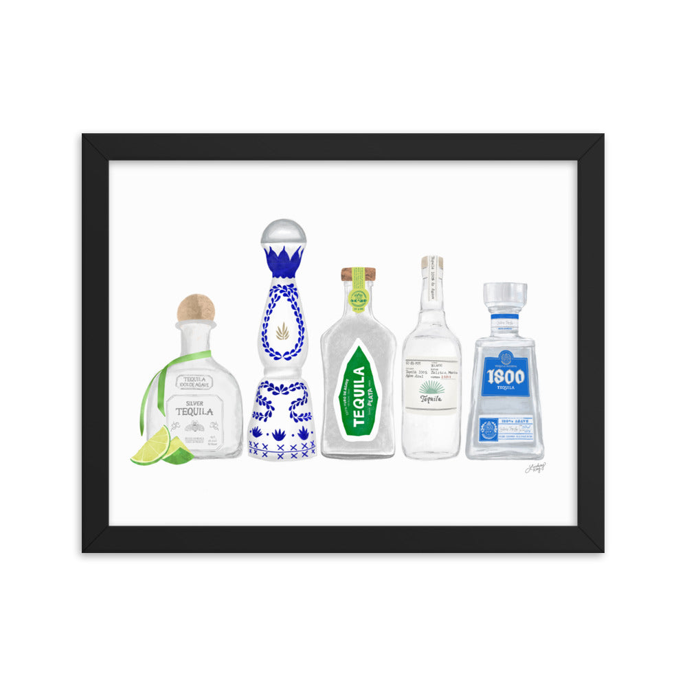 Ilustración de botellas de tequila - Impresión mate enmarcada