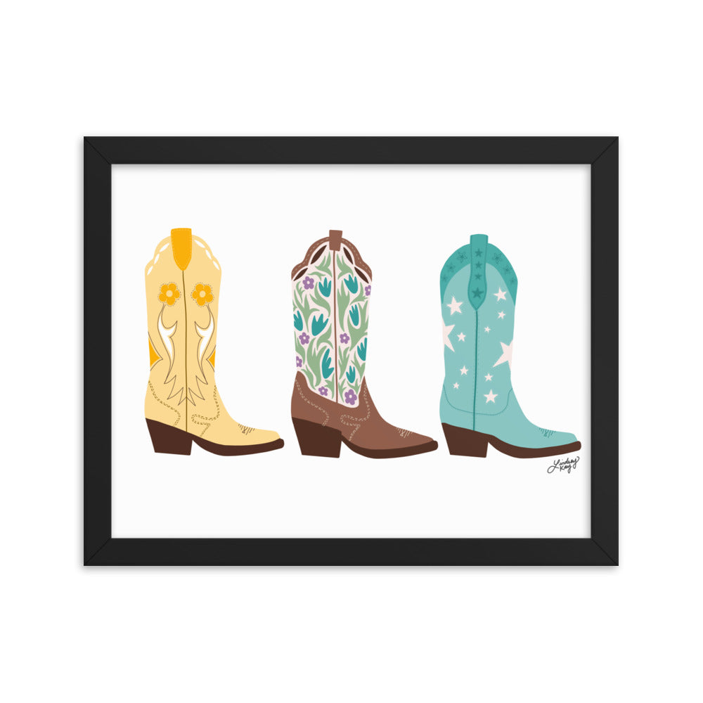 Cowboy Boots Illustration (Bright Palette) - Framed Matte Print