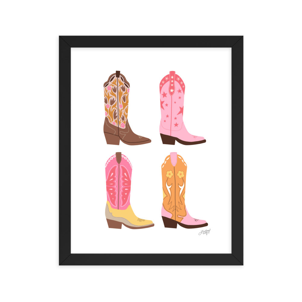 Illustration verticale de bottes de cowboy (palette chaude) - Impression mate encadrée