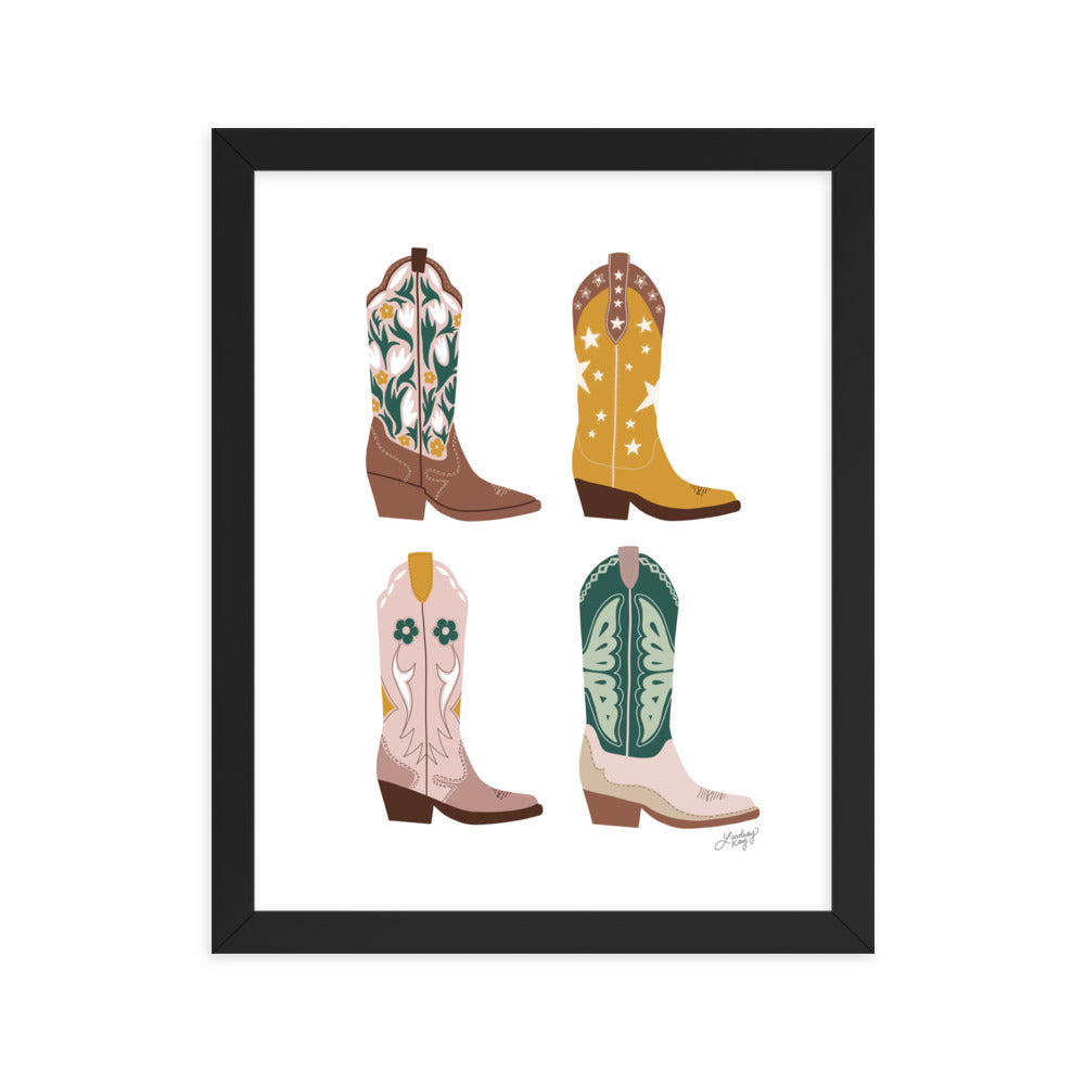 Illustration de bottes de cowboy (palette neutre) - Impression mate encadrée