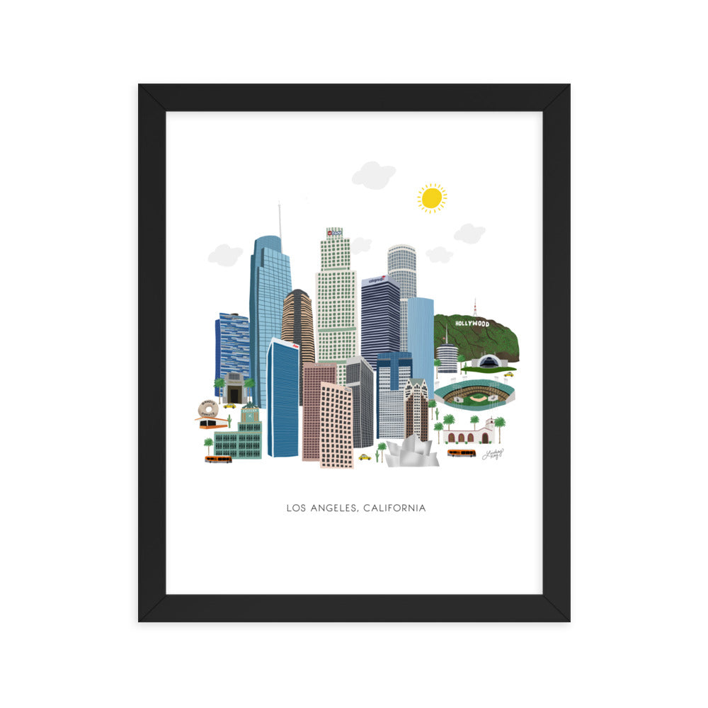 Ilustración de Los Ángeles - Impresión mate enmarcada