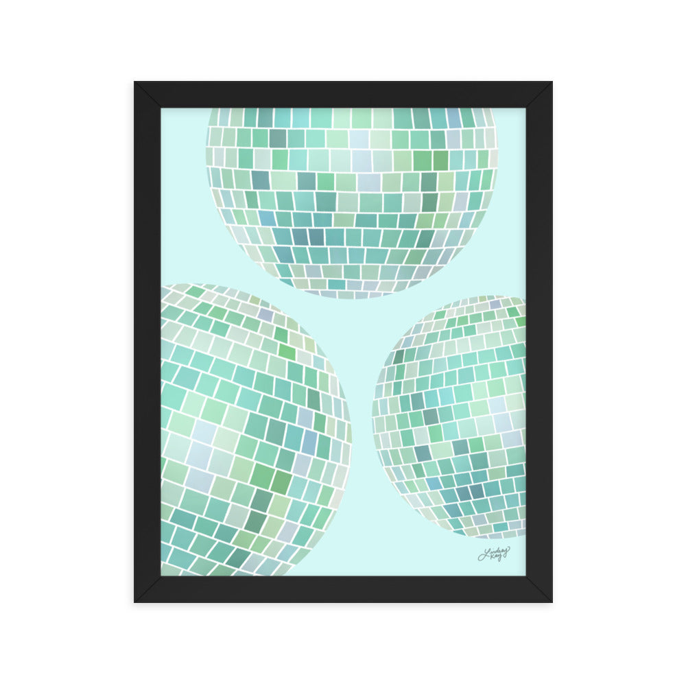Ilustración de bolas de discoteca (paleta verde) - Impresión mate enmarcada