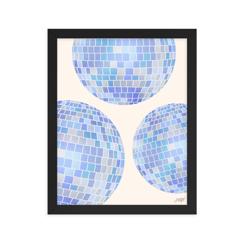 Illustration de boules disco (palette bleue) - Impression mate encadrée