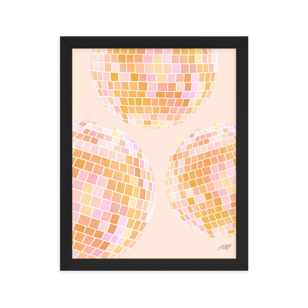 Illustration de boules disco (palette jaune) - Impression mate encadrée