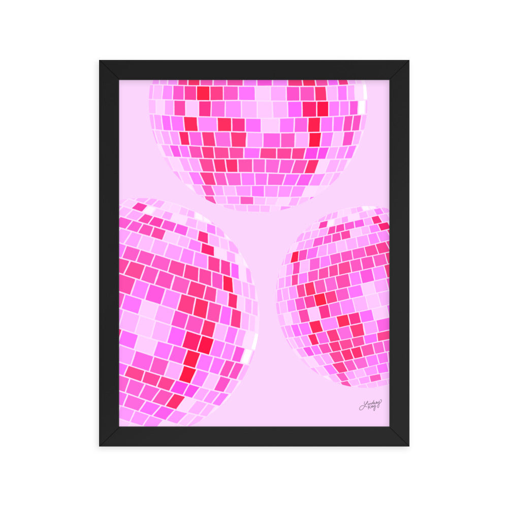 Disco Balls Illustration (Pink Palette) - Framed Matte Print