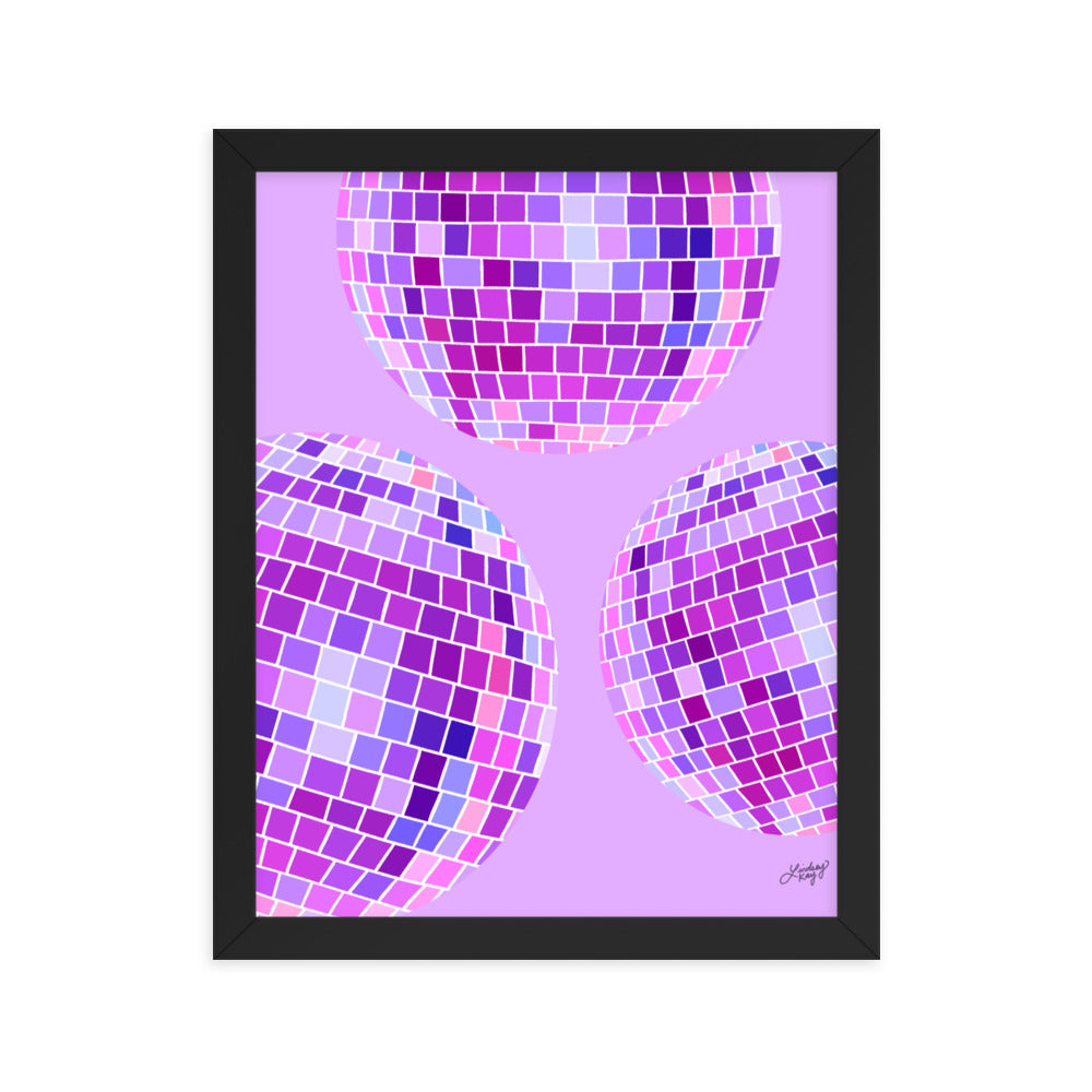 Ilustración de bolas de discoteca (paleta púrpura) - Impresión mate enmarcada