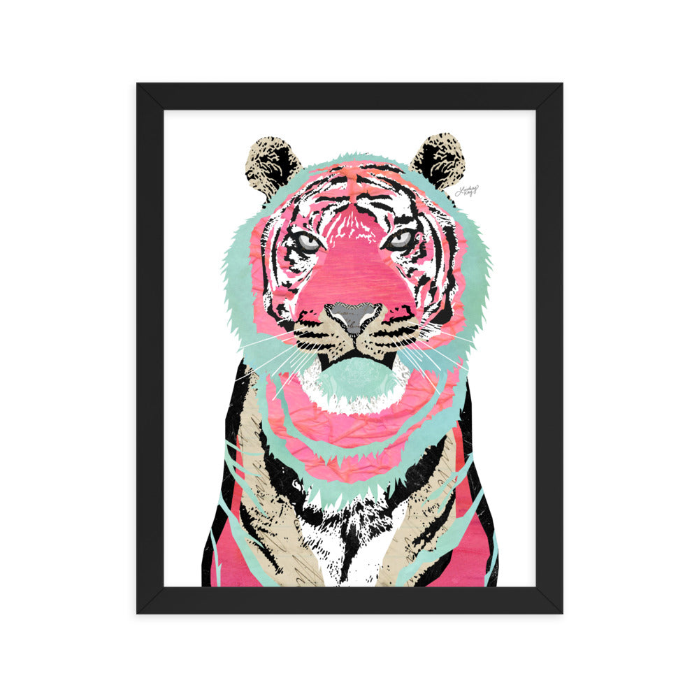 Collage de tigre rosa - Impresión mate enmarcada