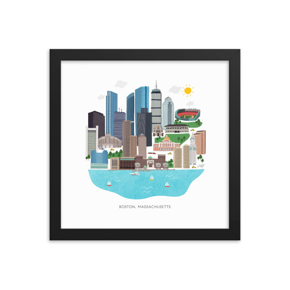 Boston Skyline Illustration - Impression mate encadrée