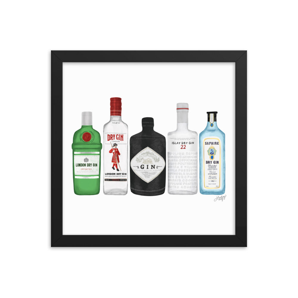 Gin Bottles Illustration - Framed Matte Print - Lindsey Kay Collective