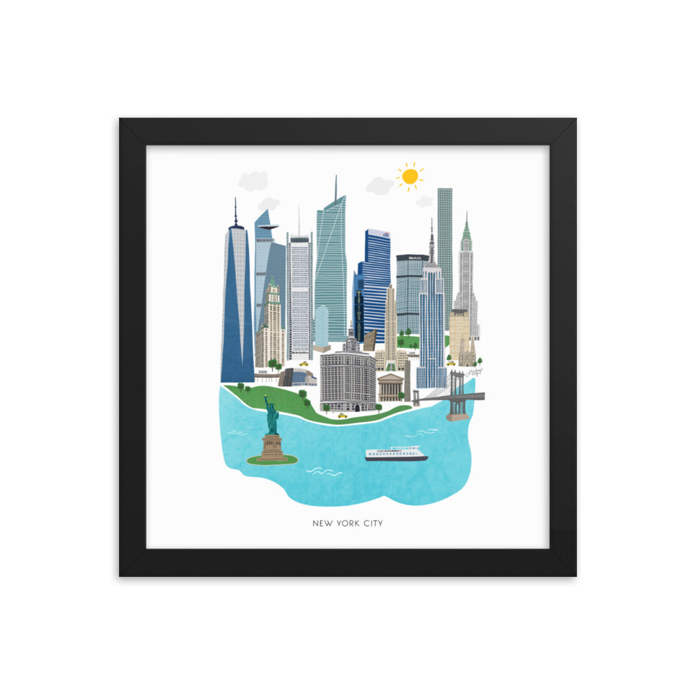 Illustration de la ville de New York - Impression d’art mate encadrée