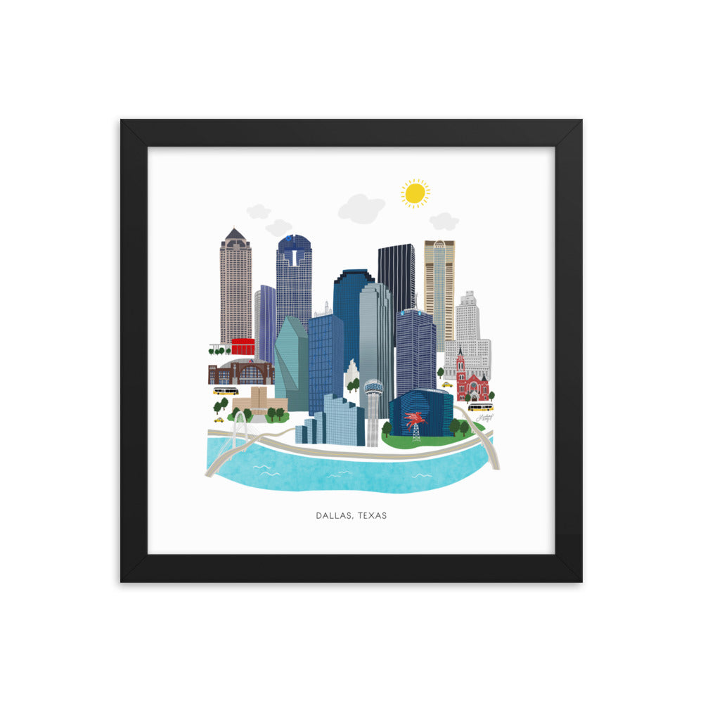 Dallas Texas Illustration - Framed Matte Print
