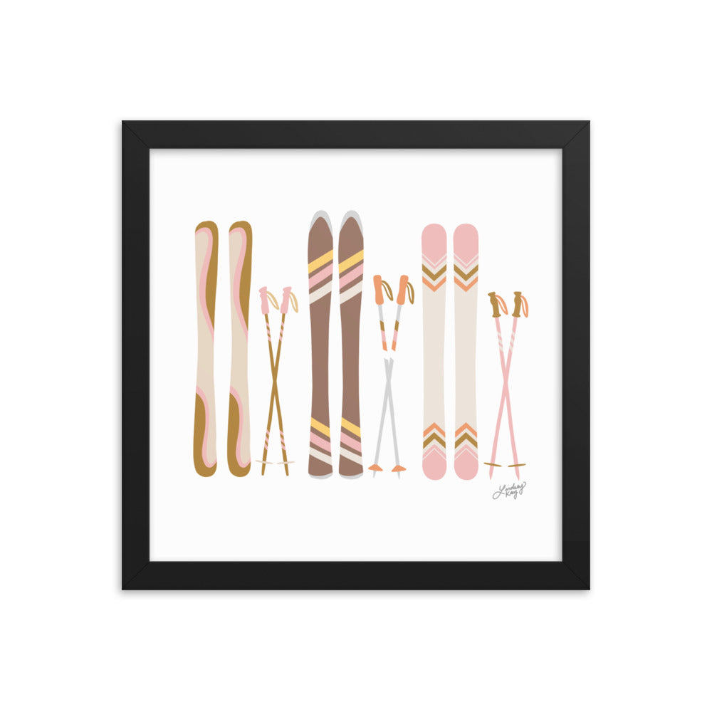 Illustration de ski (palette neutre) - Impression artistique encadrée