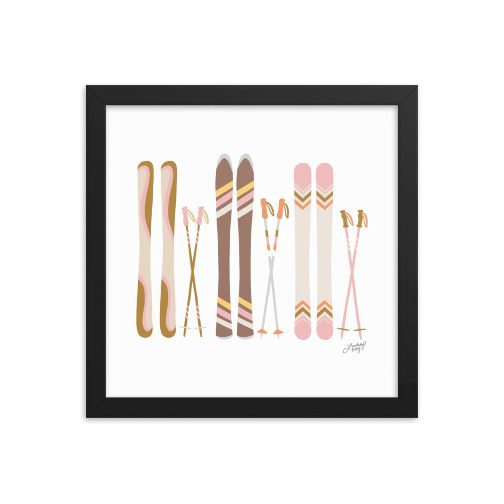 Illustration de ski (palette neutre) - Impression artistique encadrée