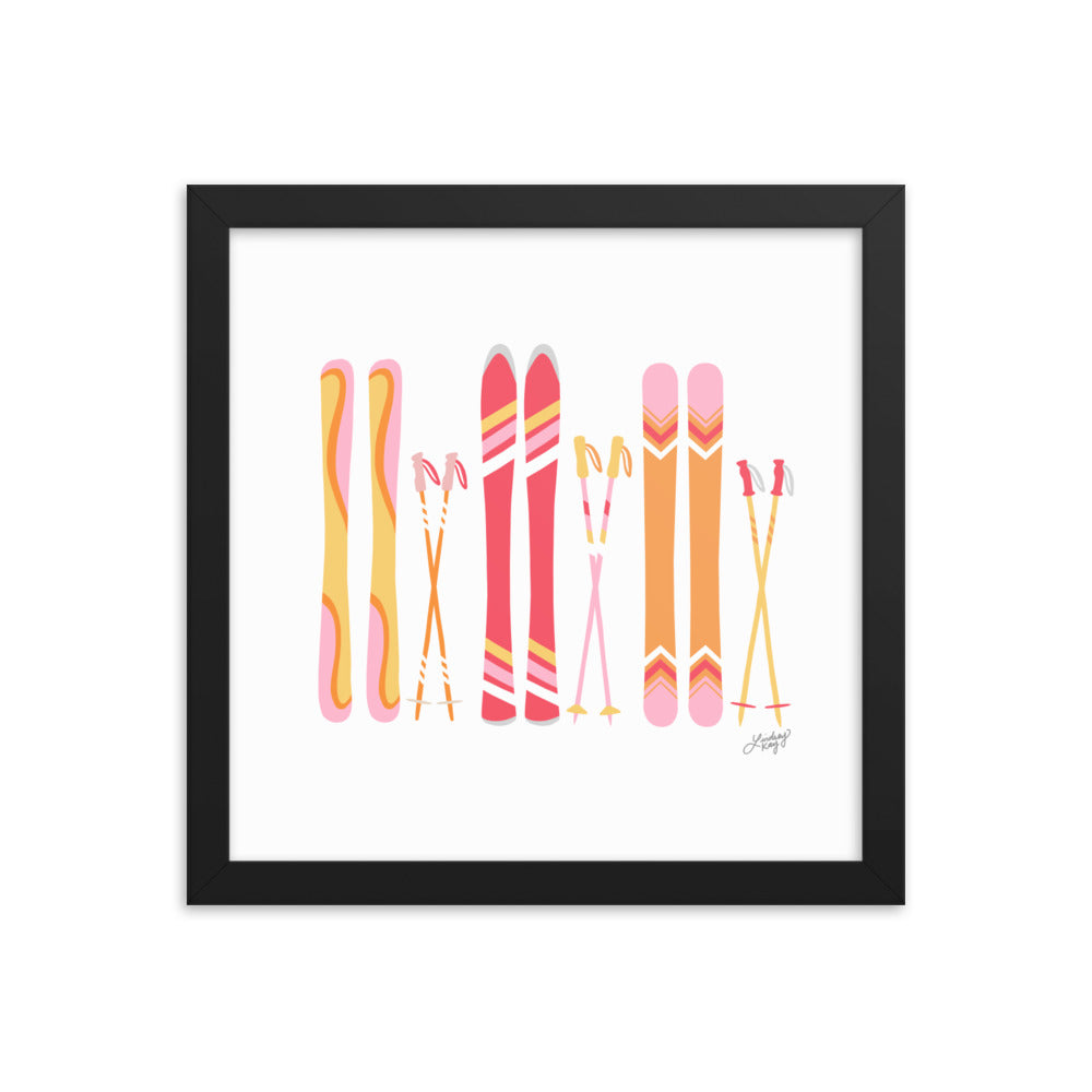 Illustration de ski (palette chaude) - Impression d’art paysager encadrée