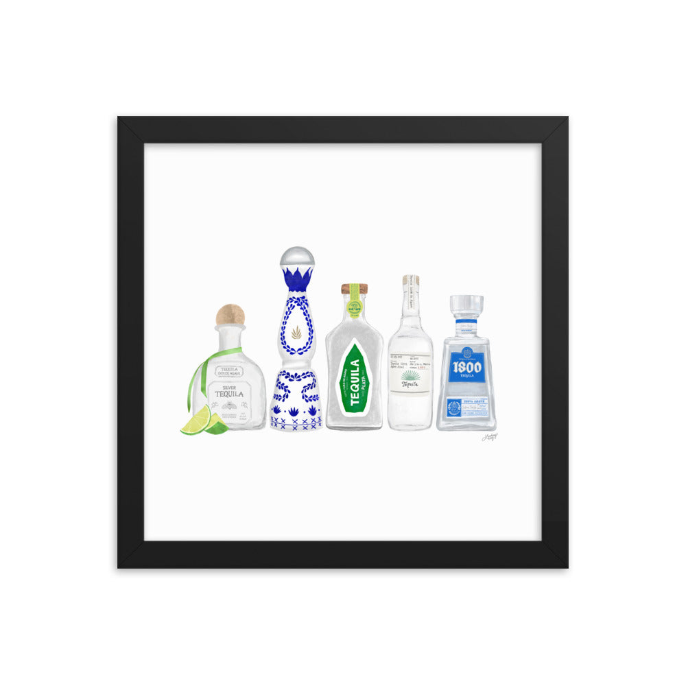 Ilustración de botellas de tequila - Impresión mate enmarcada