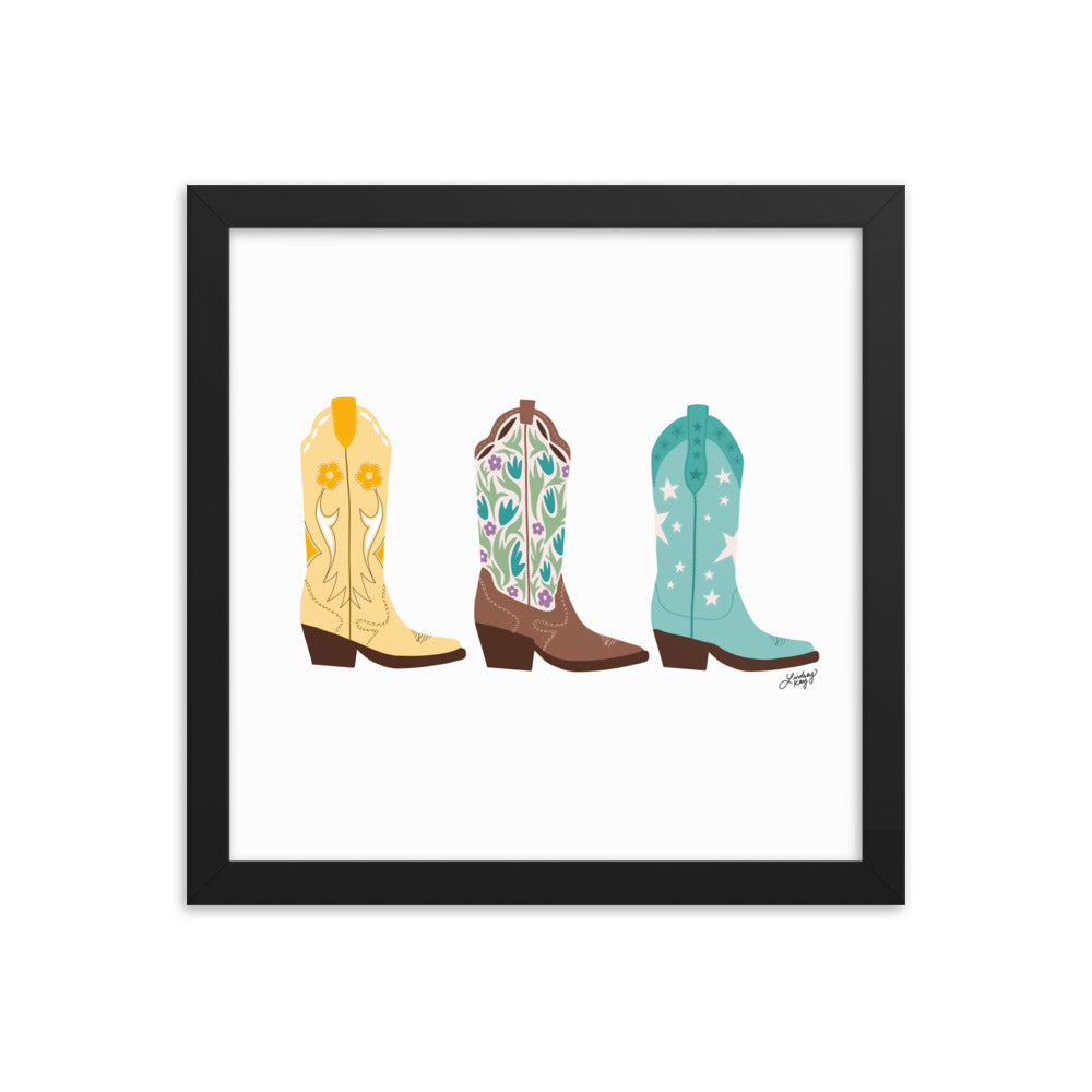 Illustration de bottes de cowboy (palette lumineuse) - Impression mate encadrée
