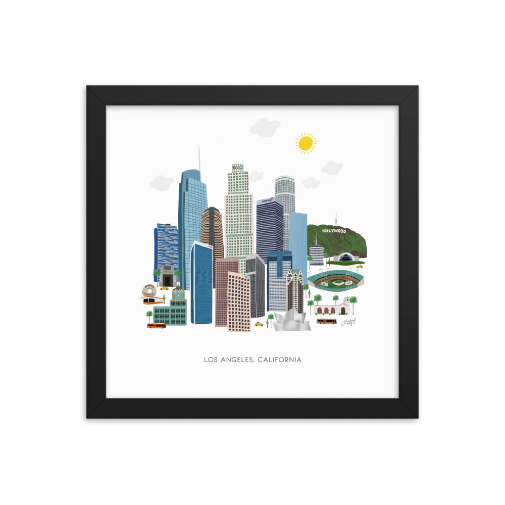 Ilustración de Los Ángeles - Impresión mate enmarcada