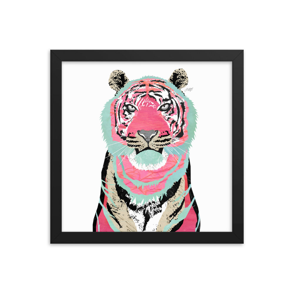 Collage de tigre rosa - Impresión mate enmarcada