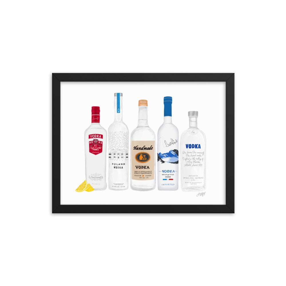 Vodka Bottles Illustration - Framed Matte Print - Lindsey Kay Collective