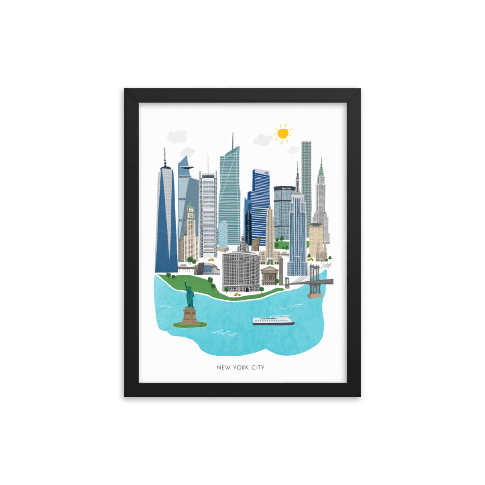 Illustration de la ville de New York - Impression d’art mate encadrée
