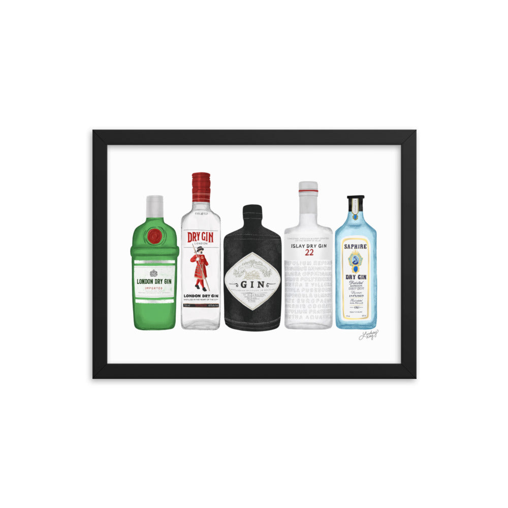 Gin Bottles Illustration - Framed Matte Print - Lindsey Kay Collective