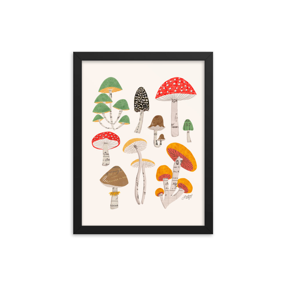 Mushroom Collage Illustration - Framed Matte Print - Lindsey Kay Collective