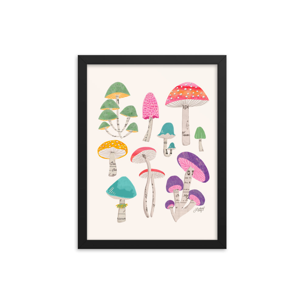 Color Mushrooms Collage Illustration - Framed Matte Print