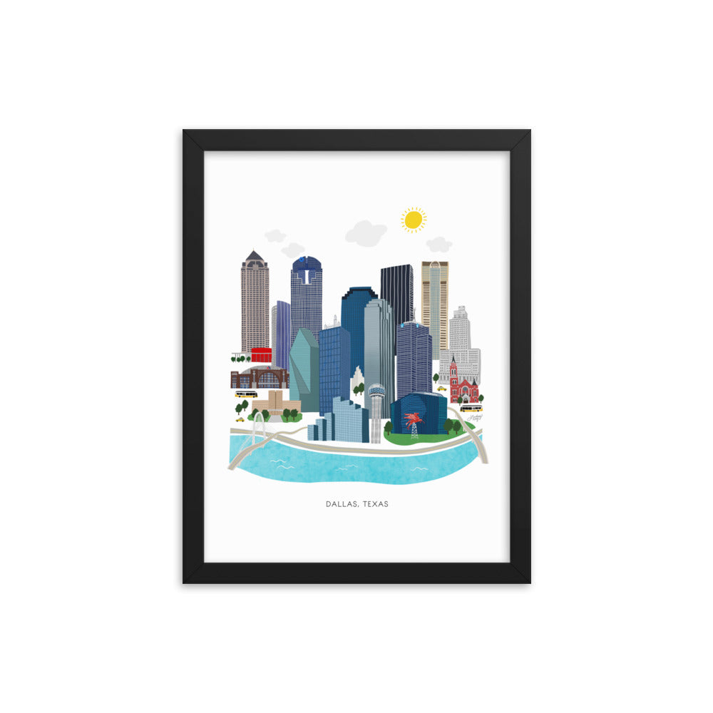 Dallas Texas Illustration - Framed Matte Print