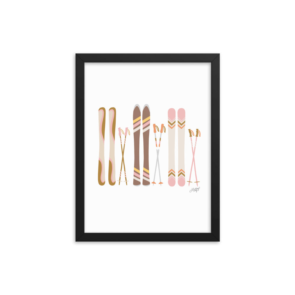 Illustration de ski (palette neutre) - Impression artistique encadrée