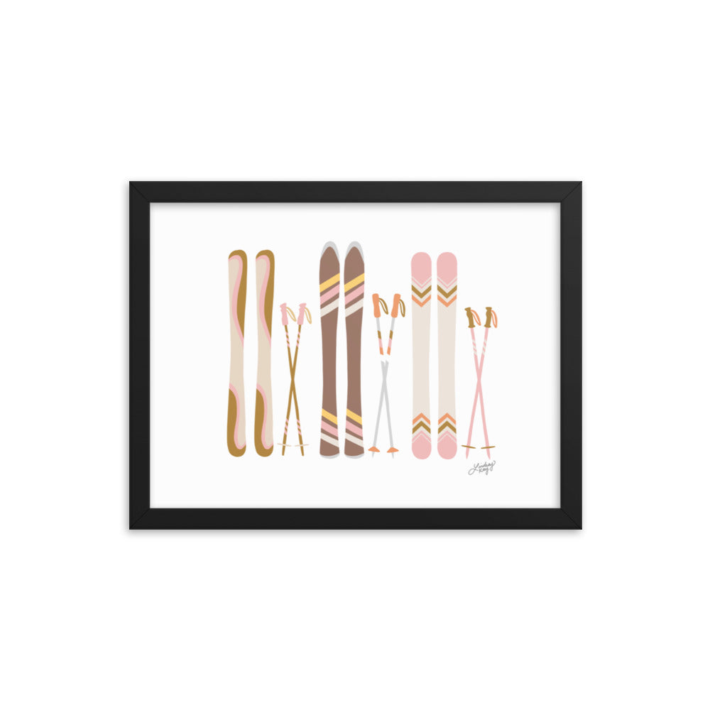 Illustration de ski (palette neutre) - Impression artistique encadrée