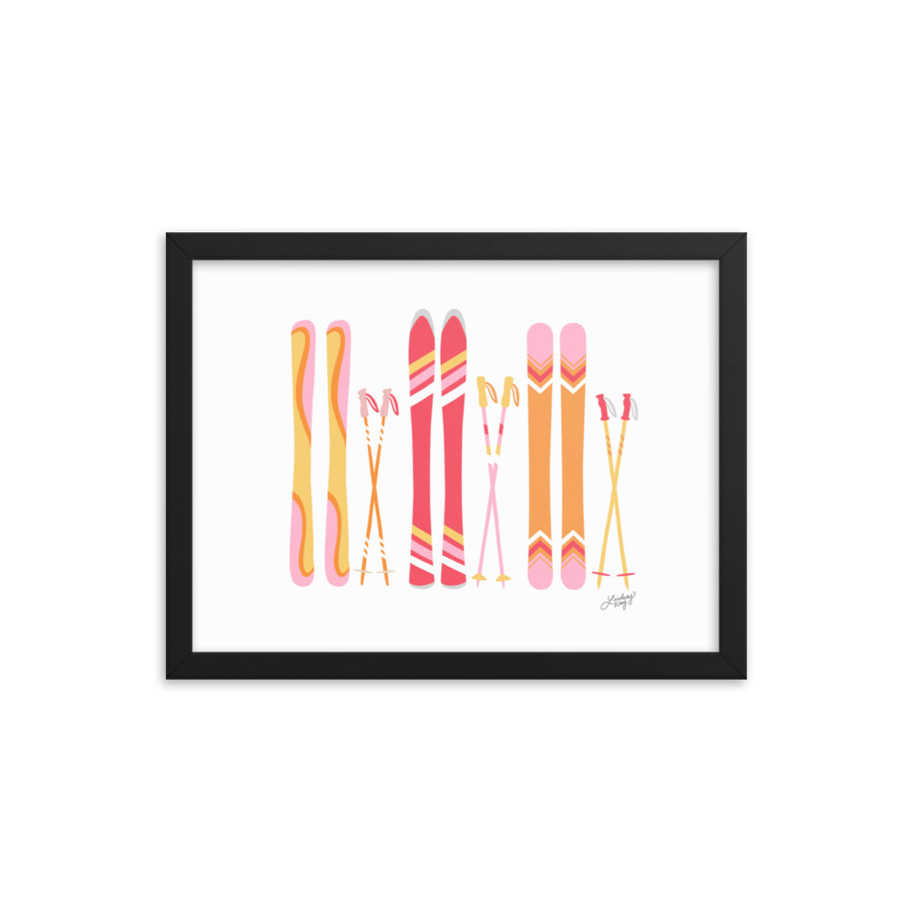 Illustration de ski (palette chaude) - Impression d’art paysager encadrée