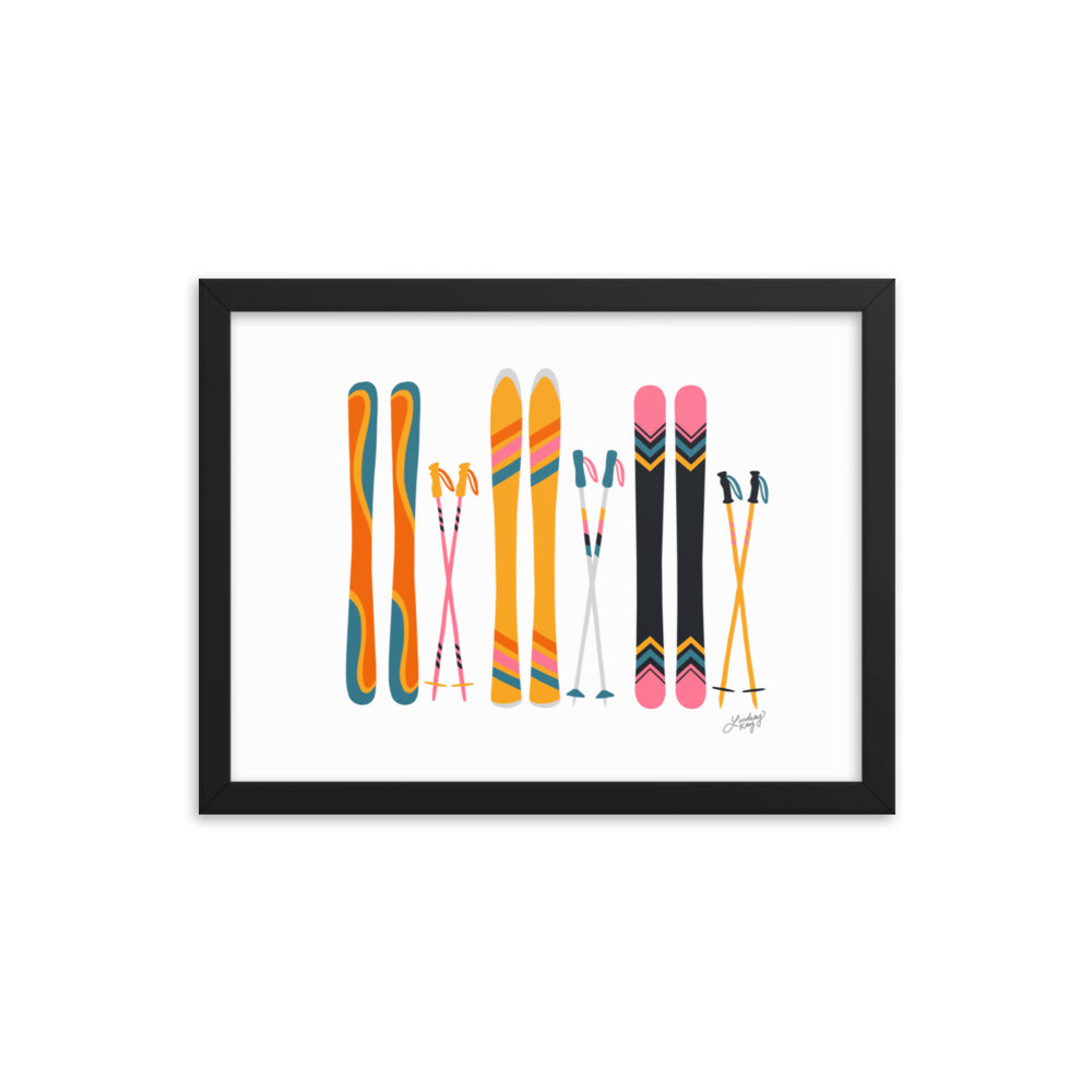 Illustration de ski (palette rétro) - Impression d’art paysager encadrée