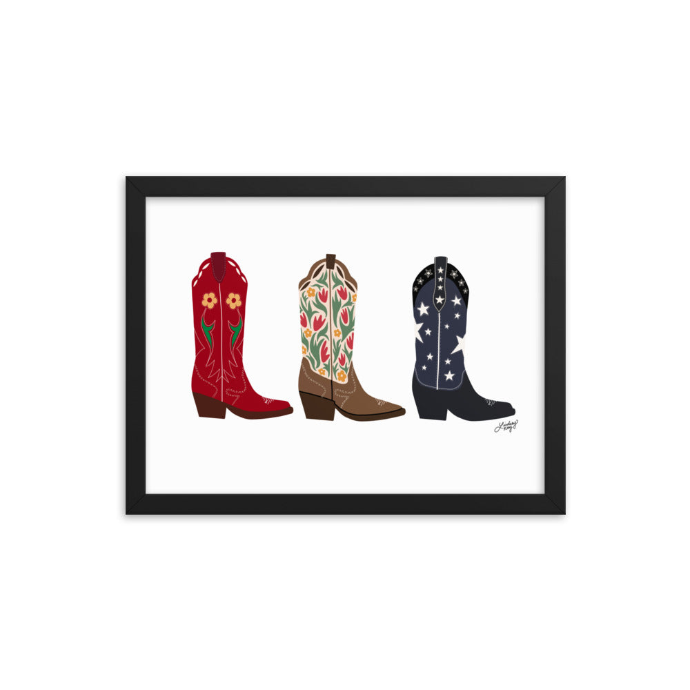 Cowboy Boots Illustration - Framed Matte Print