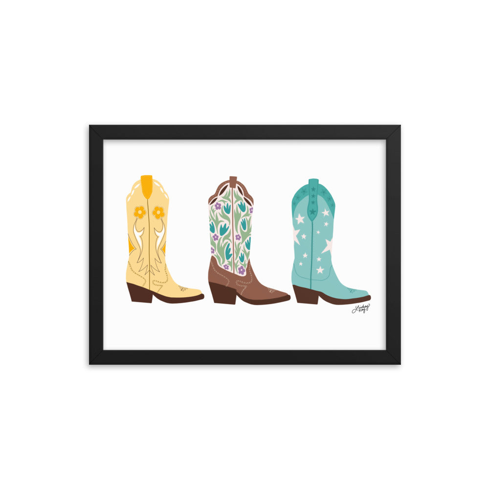 Illustration de bottes de cowboy (palette lumineuse) - Impression mate encadrée