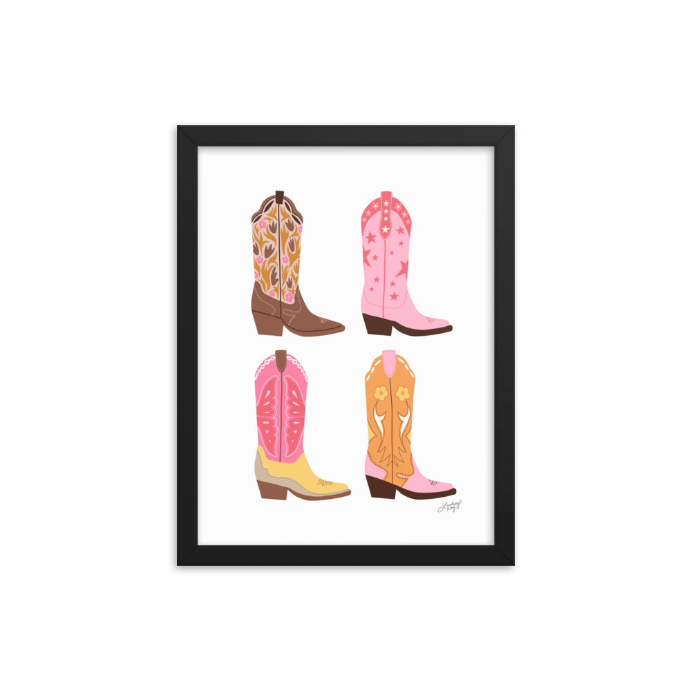 Illustration verticale de bottes de cowboy (palette chaude) - Impression mate encadrée