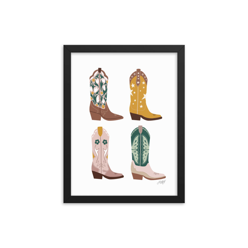 Illustration de bottes de cowboy (palette neutre) - Impression mate encadrée